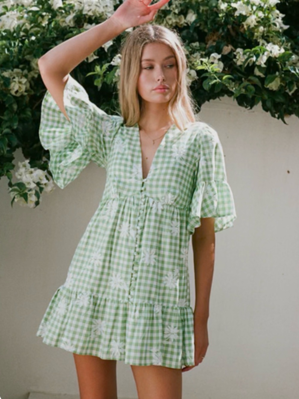 Sabo Skirt Green Gingham Babydoll Sun Dress, XS, AU 6/8